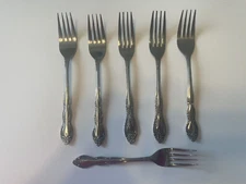 Lot of 5  Imperial Stainless  Fleurette Flatware Dinner Forks