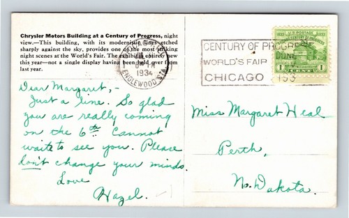 Chrysler Motors Building At A Century Of Progress Chicago Illinois Postcard - Picture 2 of 2