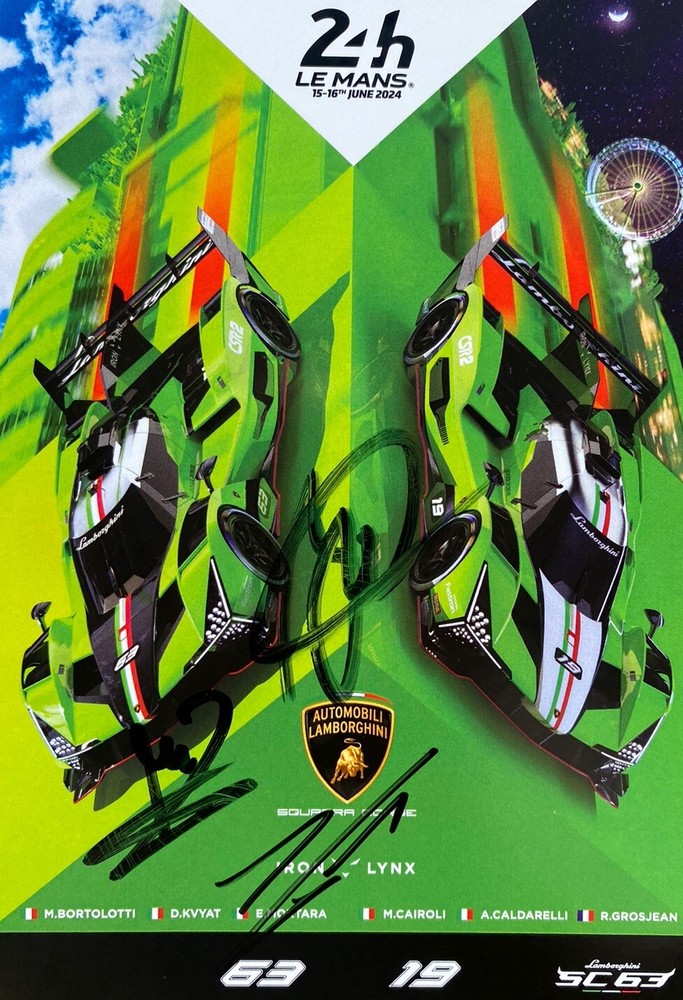 Lamborghini Le Mans 2024 Kvyat Bortolotti Mortara Autographed Promo Card #63  