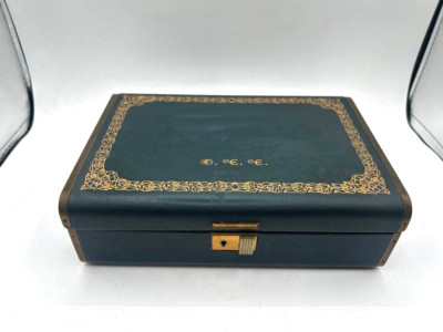 Vintage Fashioned By Farrington Jewelry Box Genuine Texol Navy Blue & Red AN24