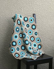 Crochet baby blanket, hexagon blanket in blue, brown and beige colors, newborn b