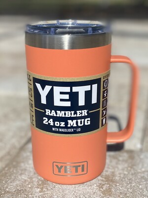YETI Rambler 24 oz mug w/Magslider Lid Coral 100% Authentic YETI - Main Image