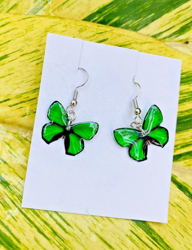 resin butterfly earrings green | unique | lightweight | boho dangal drop earring - Picture 2 of 3