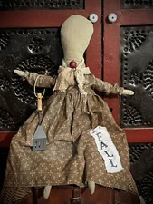 Grubby Primitive Distressed Faceless Prairie Rag Doll Brown Fall colors Apple