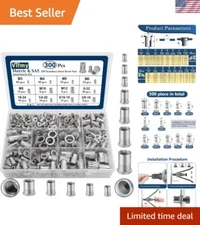 300 Pcs Rivnut Assortment Kit - Corrosion Resistant & Lightweight