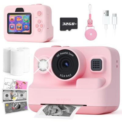 Kinderkamera - Sofortbildkamera für Kinder, 32GB SD-Karte, 12 MP, pink