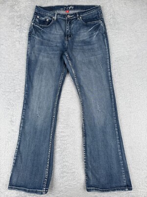 Firefly Denim Jeans Women 10 Blue Bootcut Flare Distressed Mid Rise Cotton 29x29