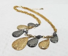 Signed ALFANI Gold Tone & Gunmetal Teardrop Bib Multi Strand Choker Necklace