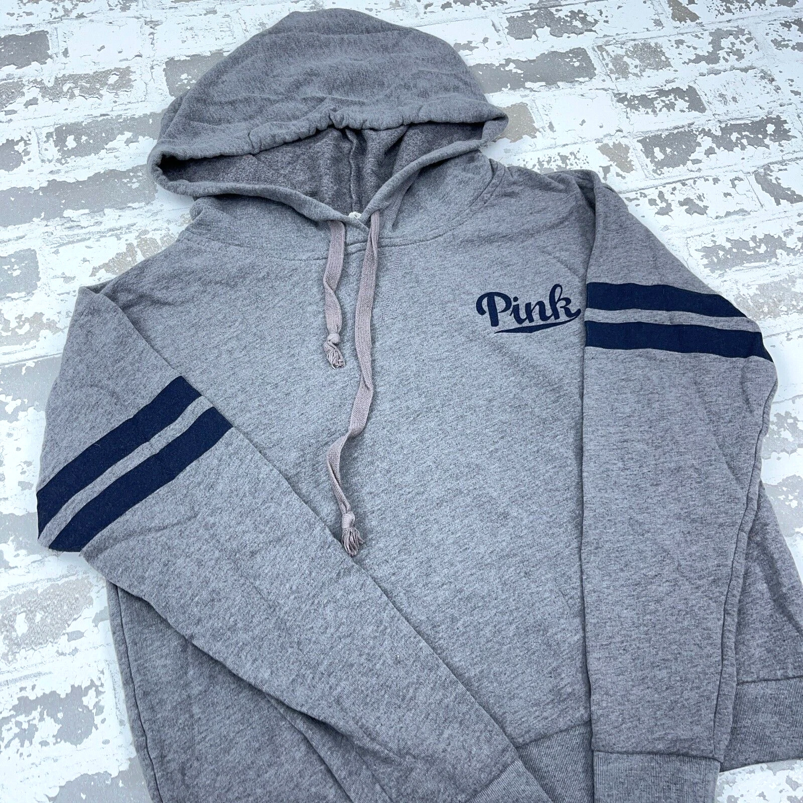 UNDERCOVER Victoria Secret Felpa con Cappuccio Donna Piccola Grigio Felpa Maglione Righe Heather Sottile