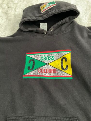 Cross Colours Hip Hop Nation Black Hoodie Sweatshirt Gr. Large RAR Vintage LESEN* - Bild 4 von 10