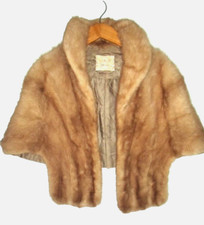 Macys Little Shop Vtg Genuine Mink Stole Wrap Light Brown Lined Collar Pockets