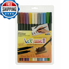 Uchida 1122-12D Le Plume II Double-Ended Markers with Brush and Fine Tips, Basic