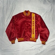 Swingster US Marines Varsity Jacket Red Snap Front Lined Men's L Vintage