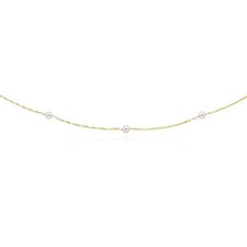 14K Gold 4.5mm Pearl Station By The Yard Cuban Necklace (Hollow) 16"-18"
