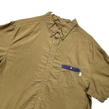 Rhythm Shirt Mens Large Green Button Down Short Sleeve Cotton Casual Pocket