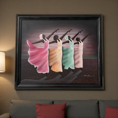 Rare Find African American ''Ebony Women Dancers'' Oil Painting on Canvas Signed
