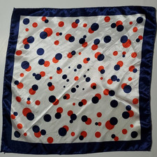 Vintage Fashion Scarf BLUE CIRCLE DOTS Lux Satin 19" SQUARE