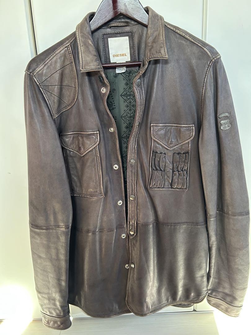 DIESEL Leather Shirt Jacket  Brown L