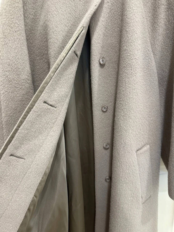 London Fog Long Wool Trench Coat 14 Cocoon Structured Collar Taupe Minimalist - Image 4 of 4