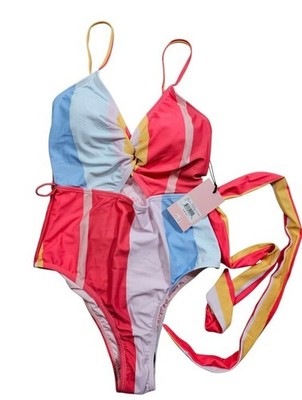 Juicy Couture Colorful Striped Twist Front One Piece Swimsuit In S NWT