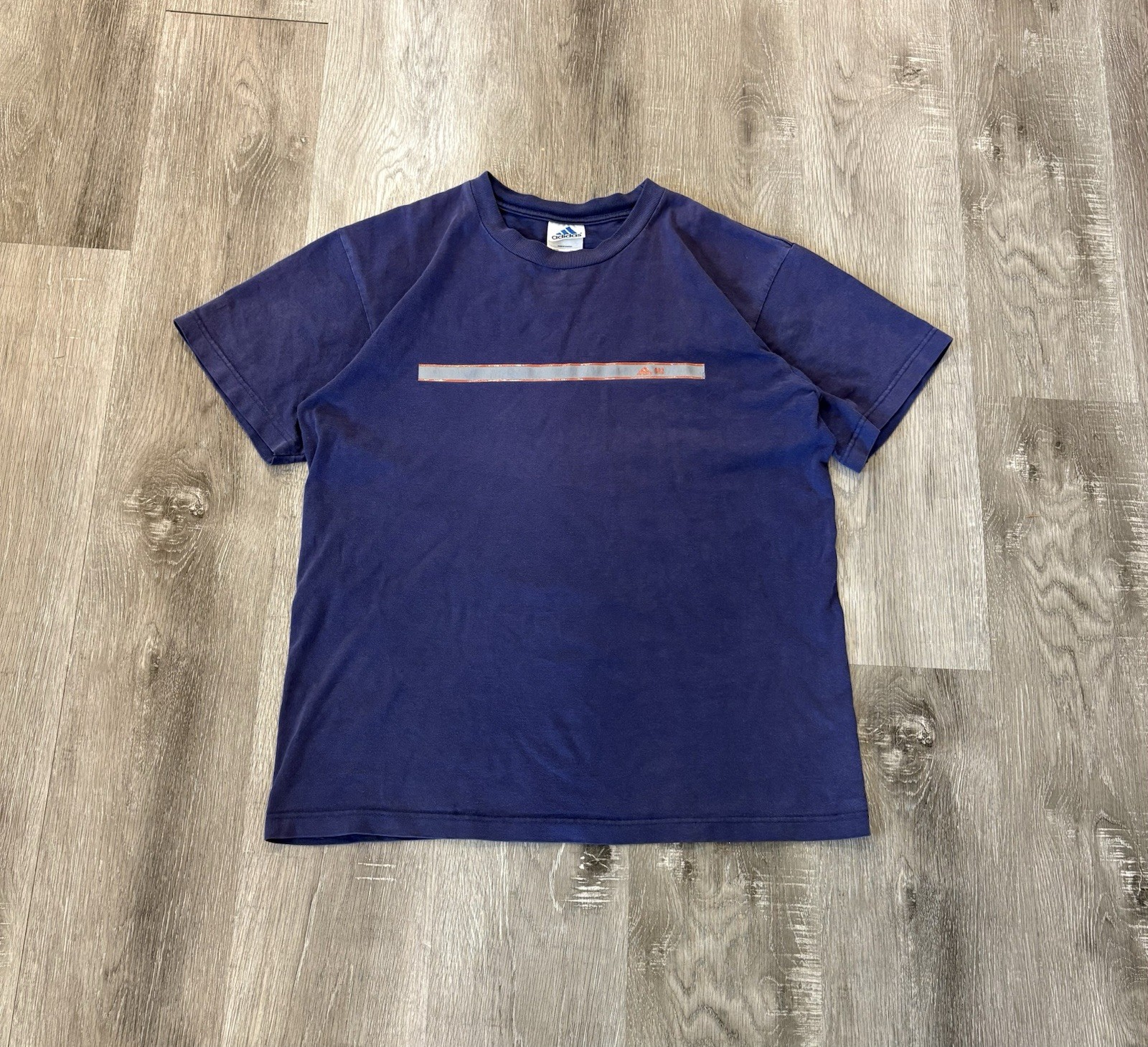 Vintage 90s Adidas T Shirt Mens M Blue Minimal Stripe Logo Y2K Made in Canada