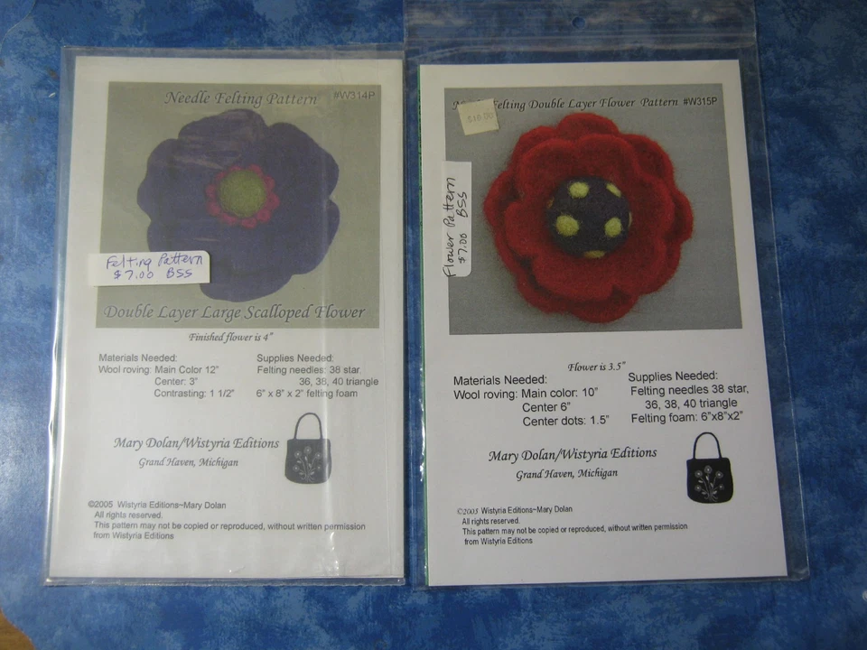 LOT OF 14 NEEDLE FELTED WOOL FLOWER, NECKLACE, PURSE AND HAT PATTERNS Mary Dolan - Image 3 of 4