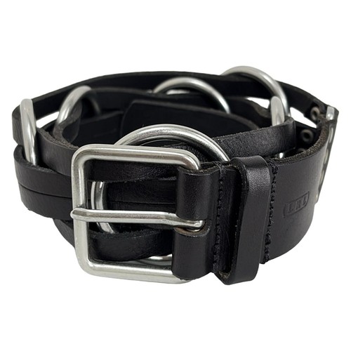 Auth Ralph Lauren - Ceinture quincaillerie en cuir noir argenté