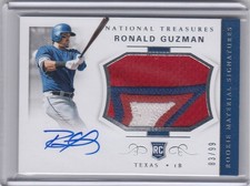 2018 Ronald Guzman National Treasures ROOKIE AUTO 3 COLOR PATCH /99 #50 Rangers