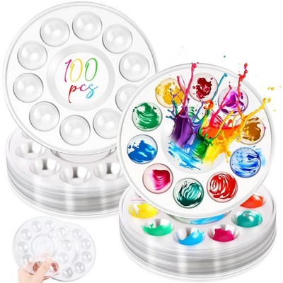 100 Pcs Paint Tray Palettes 5.5 in Clear Disposable Round Plastic Paint Palet...