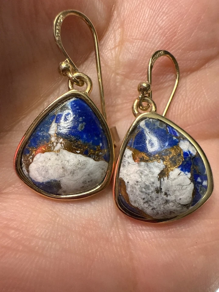 Brincos de Pingente de Lápis-Lazúli em Prata Esterlina 925 Barse com Acabamento em Ouro - Imagem 2 de 4