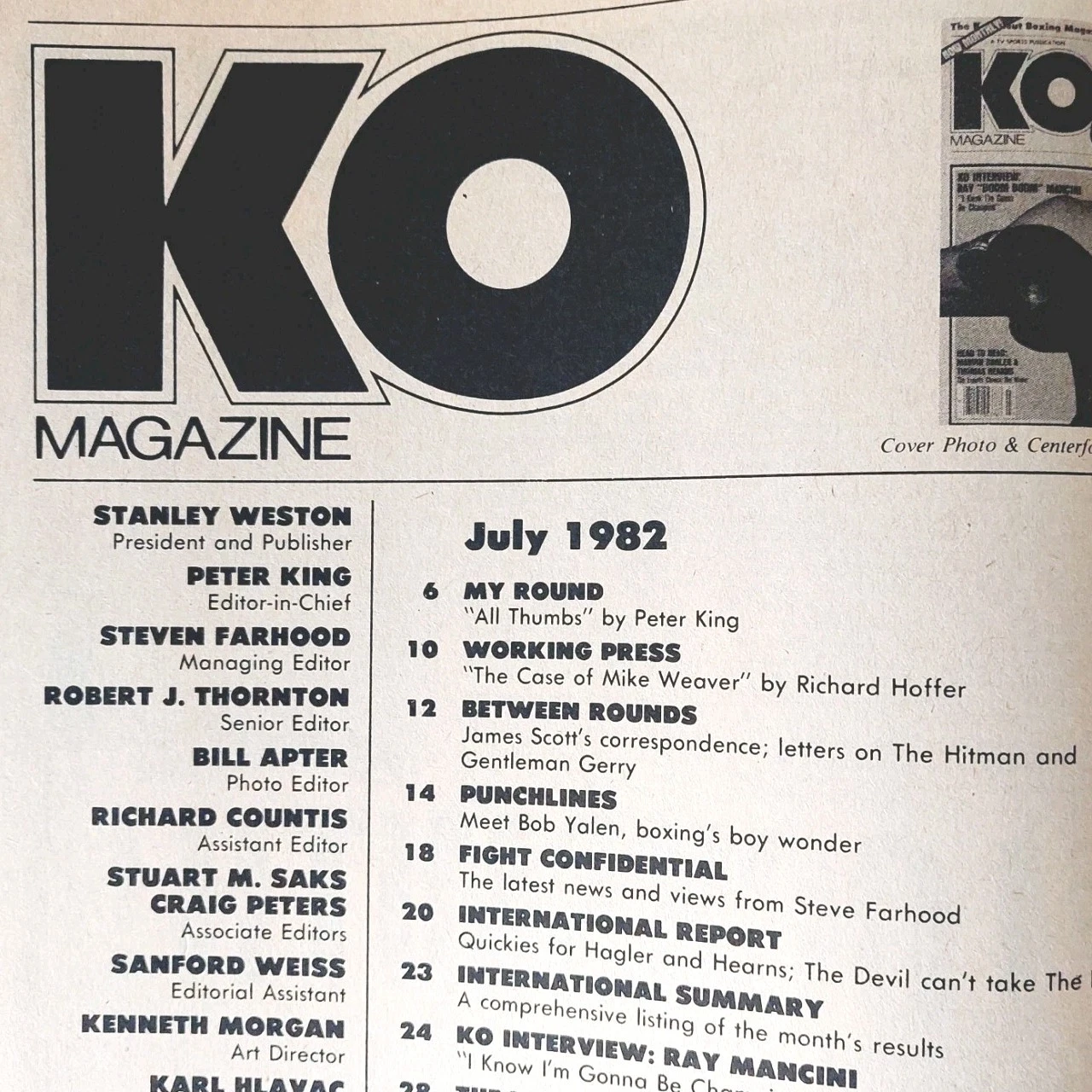 KO MAGAZINE RAY MANCINI BOXING HOFer COVER JULY 1982 POSTER INSIDE - 画像4/12