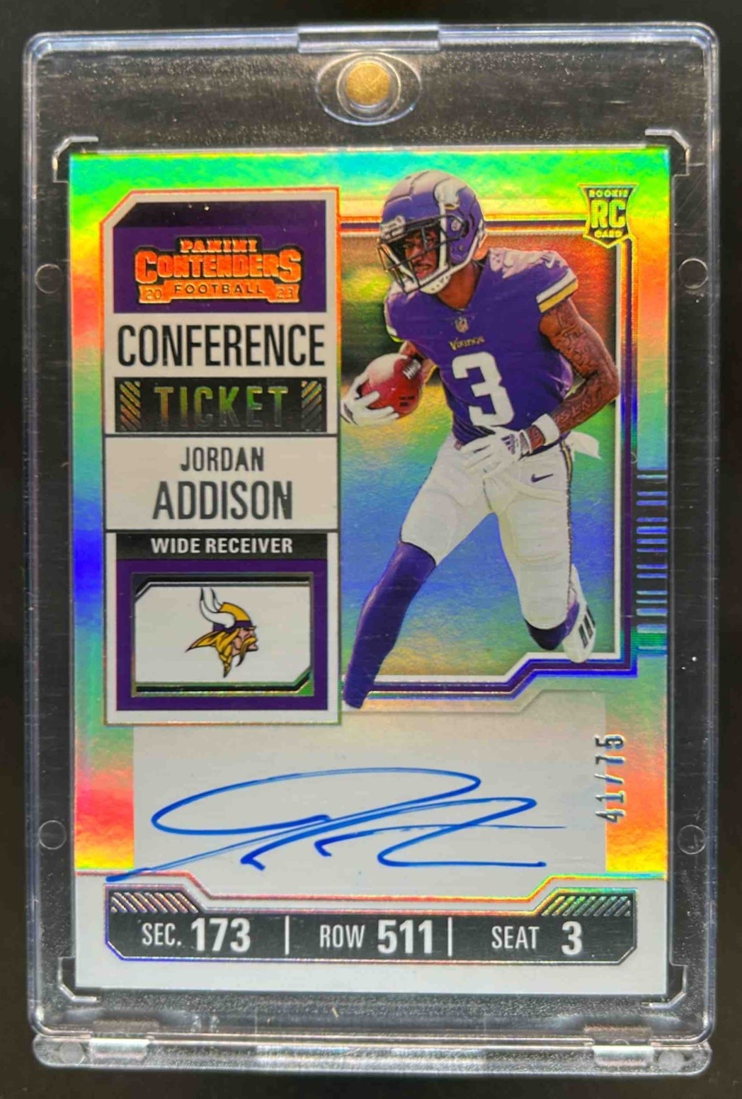 2023 Contenders Jordan Addison RC Conference Ticket Auto #41/75 Vikings