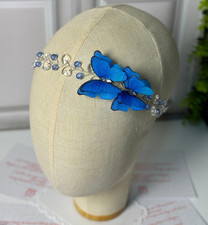 Blue Silver Clear Butterfly Rhinestone Metal Headband Hair Accessory Women
