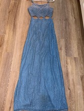 Vintage 80s-90s Andretta Donatello 100 Silk Fully Beaded Blue Gown