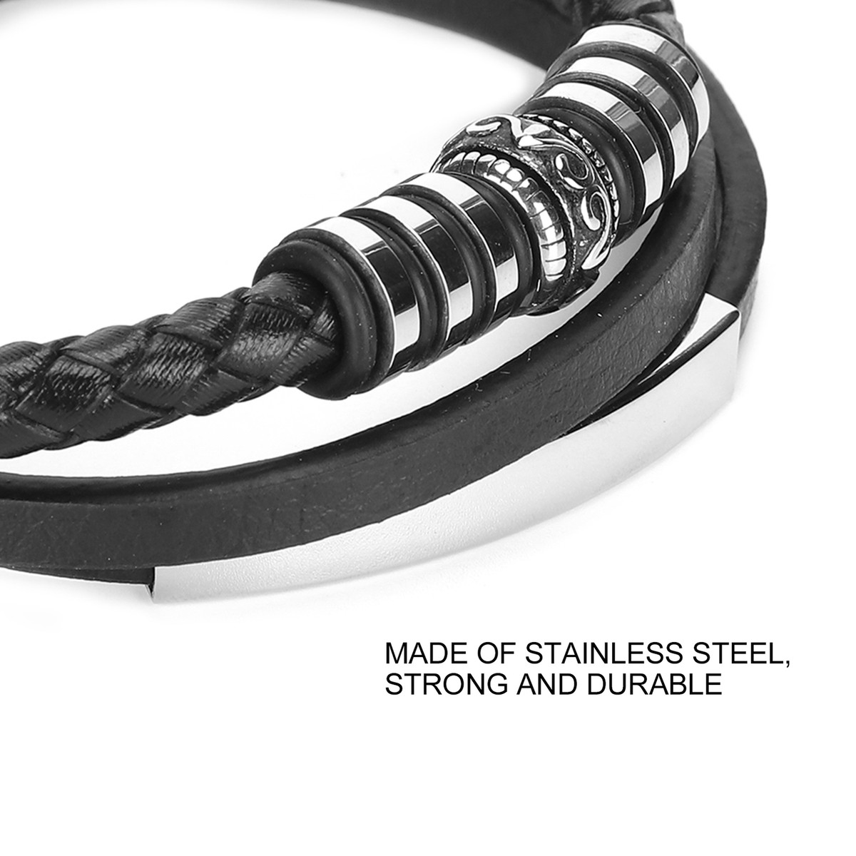 Men's Stainless Steel Magnetic Clasp Bracelet - Black Cuff Bangle For Him