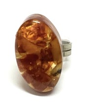 Vintage Amber Sterling Silver Ring Sz 8 Stone 1 1/2  x 3/4"