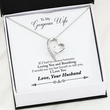 To My Wife Necklace Love Husband Heart Pendant Luxury Free Gifts Box I Love You