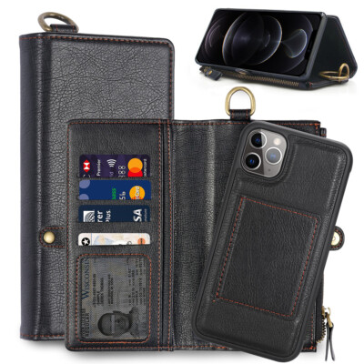iPhone 12/12 Pro Wallet Case 5G (6.1'' 2020) Leather Folio Flip Cover with Zipper