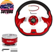 12.5" Red D Shape Racing Steering Wheel w/ Quick Release Adapter Kit Universal