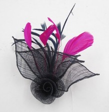 small sinamay navy/pink clip fascinator  Ladies Day Races Party Wedding