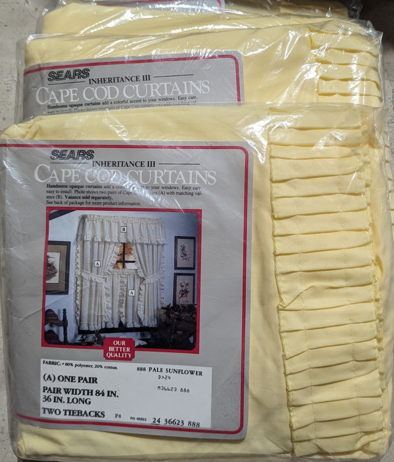 Vintage Cafe Cape Cod Heavy Ruffled Tiers w/ Tiebacks 84" Wide x 36