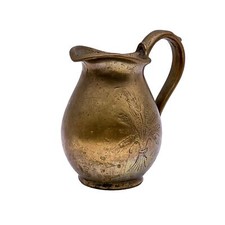 Vintage mosiężny dzbanek z uchwytem i motywem »Jęczmień« | wysokość 12 cm