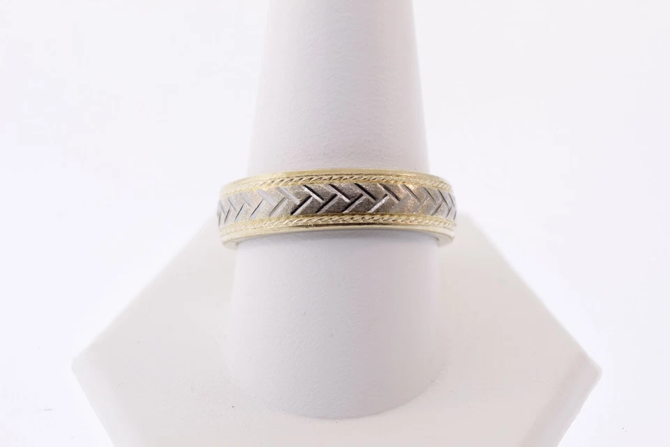 Sterling Silver 14K Two-Tone Gold 6.3mm Etched W/ Rope Edge Band Ring - Image 4 of 4