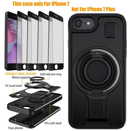 For Apple iPhone 7 4.7" Shockproof Ring Stand Phone Case Cover / Tempered Glass - Picture 15 of 32