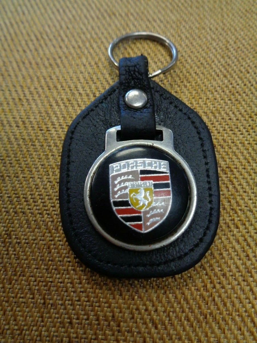 Porsche 1970s 80s keyring keyfob leather backing acrylic on metal fob VGC