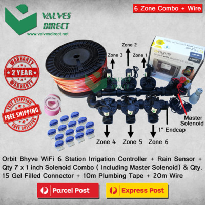 Orbit B-Hyve 6 Station WiFi Combo -Qty 7 x 1'' 25mm Solenoids, Rain Sensor & Wire