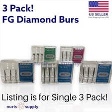 3 Pack High Quality Dental FG Diamond Burs Maximum Precision Made in Japan