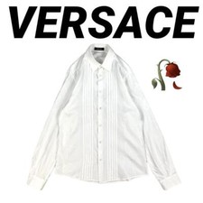 VERSACE Pleated Dress Shirt Rose Jacquard Weave Good Condition From Japan y1270
