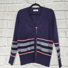 Thom Browne New York Wool Mohair Blend Striped Jacquard Cardigan Purple Medium