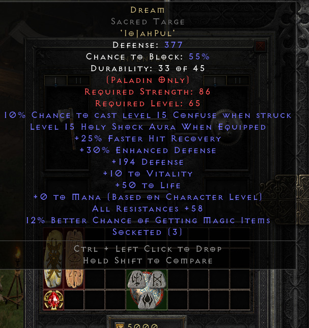 Diablo2 sacred targe